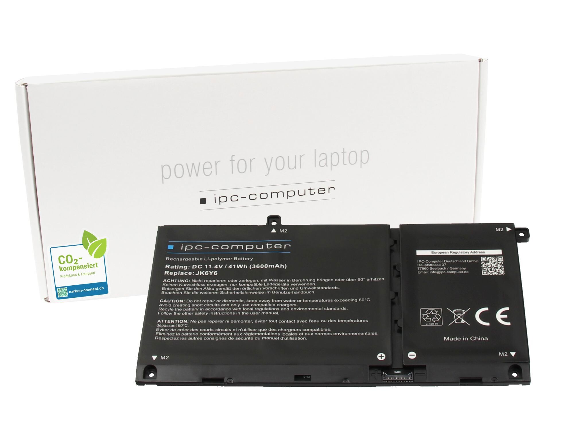 IPC-Computer Batterie 41Wh (11,25 V 3 cellules) compatible pour Dell Latitude 15 (3510)