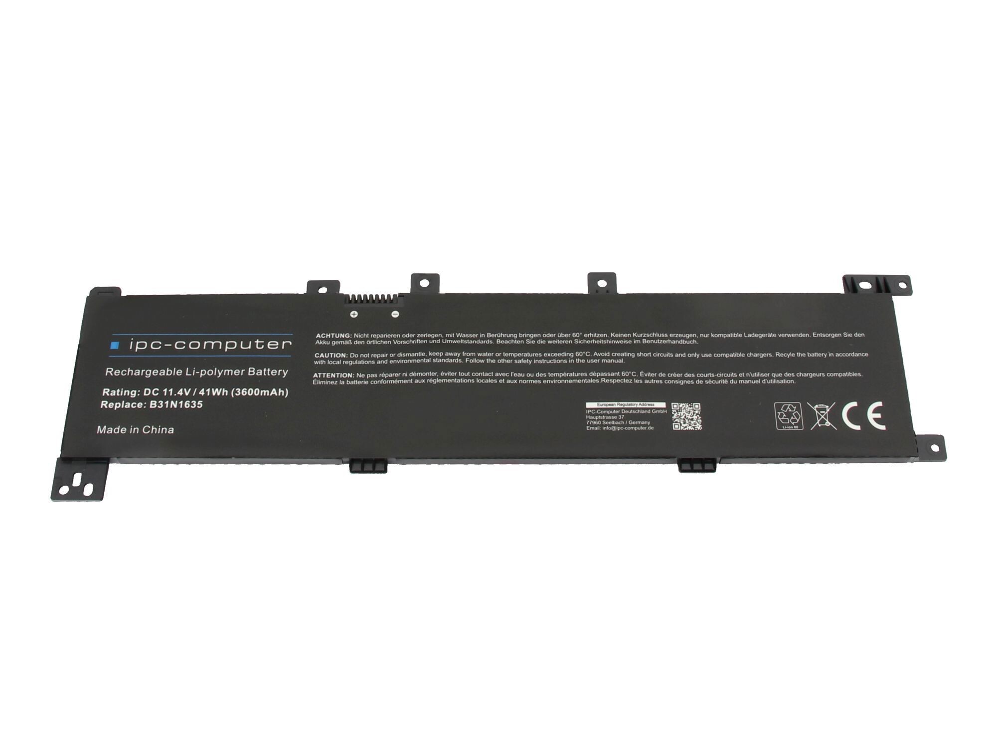IPC-Computer Batterie compatible avec Asus B31N1635-1 avec 41Wh