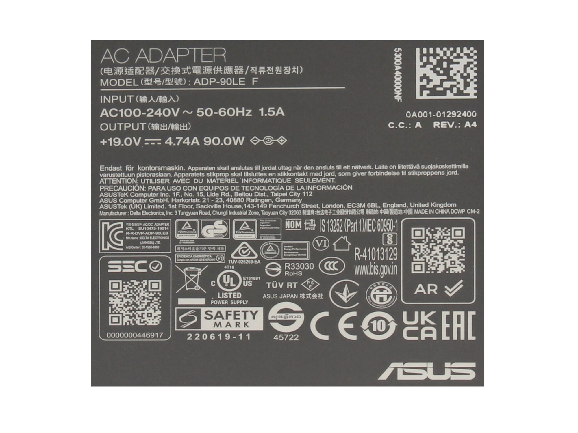 Asus chargeur 90 watts pour MSI Modern 15 H AI C1 C1MOG (MS-15H5)