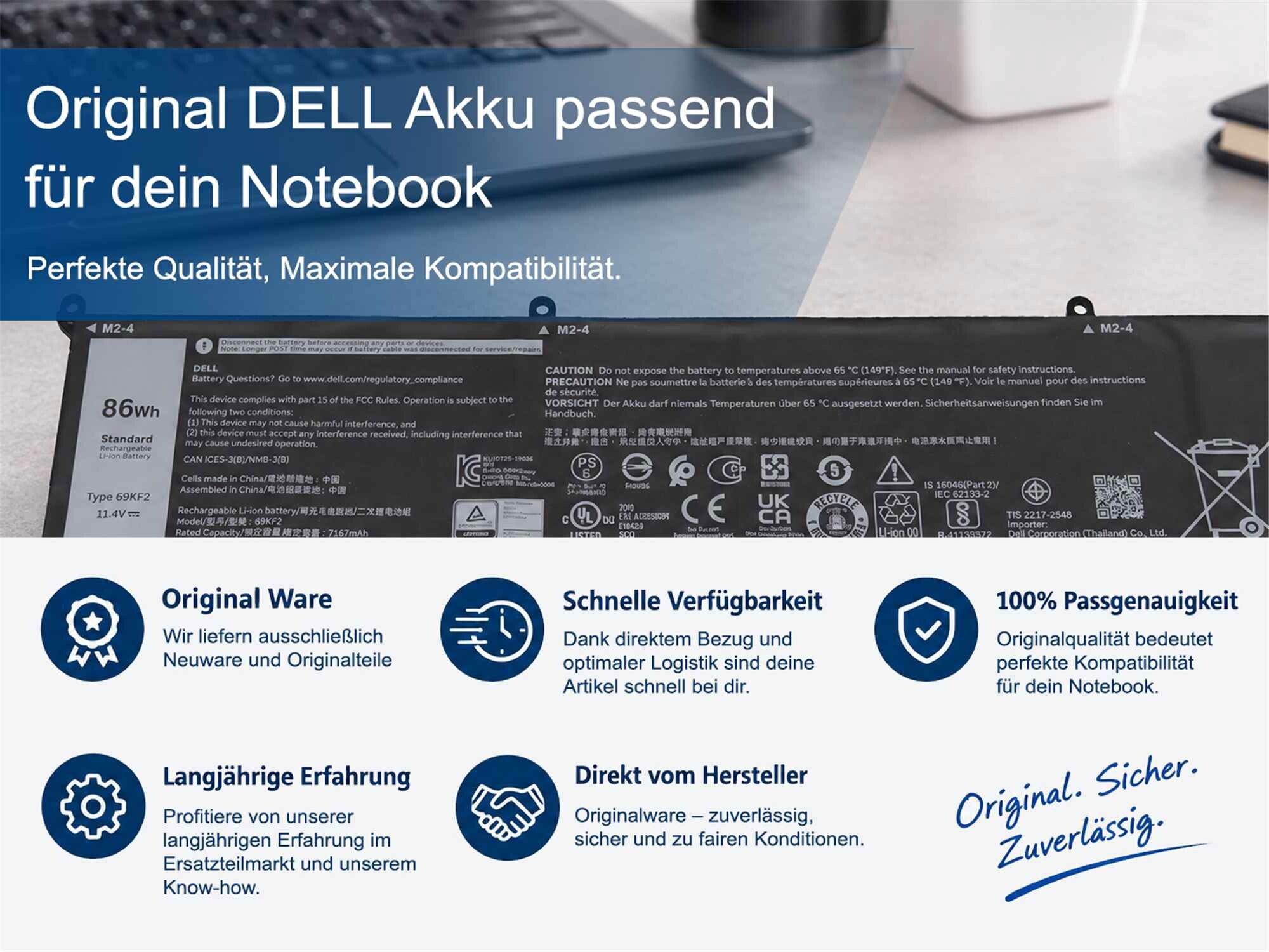 Dell 69KF2 original Batterie 86Wh