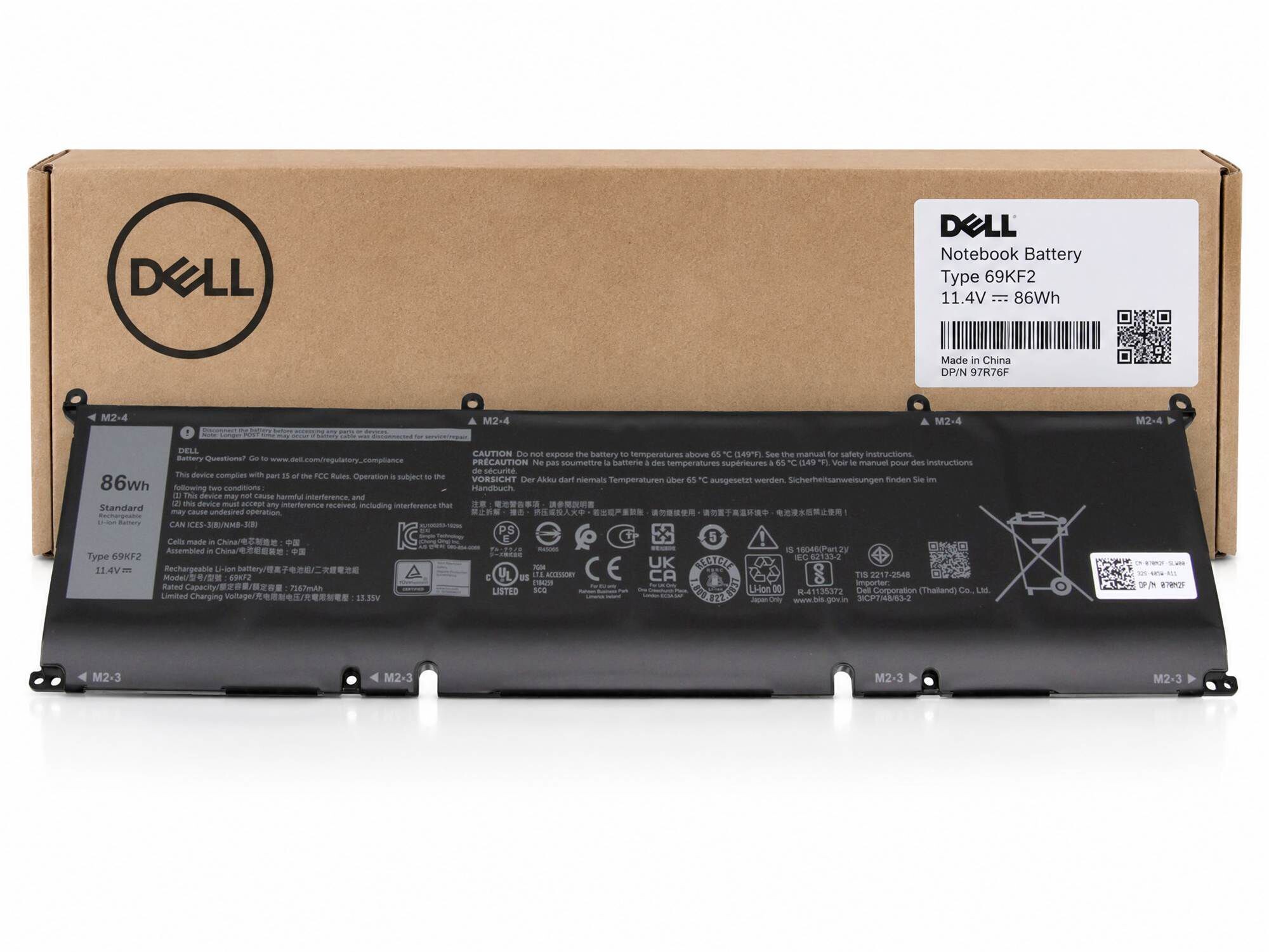 Dell 69KF2 original Batterie 86Wh