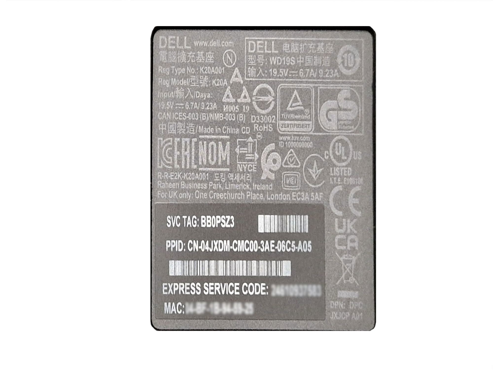 Dell Precision 15 (3560) Original Dockingstation WD19S USB-C 3 Port Replikator inkl. 130W Netzteil