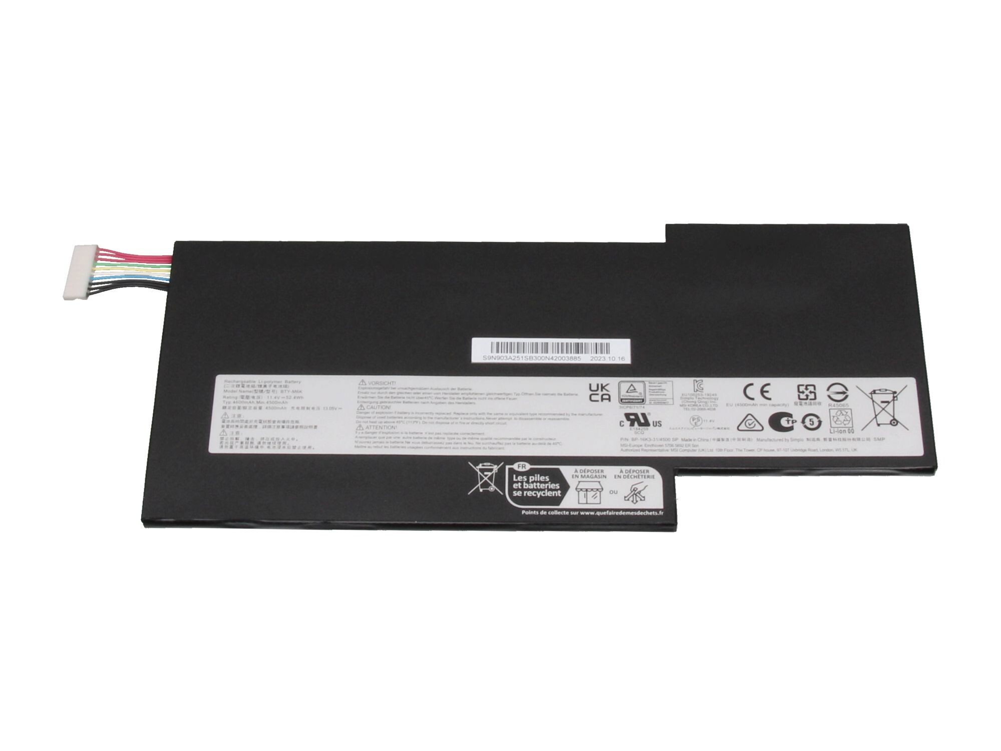 MSI GF65 Thin 9SEXR (MS-16W1) original Batterie 52,4Wh