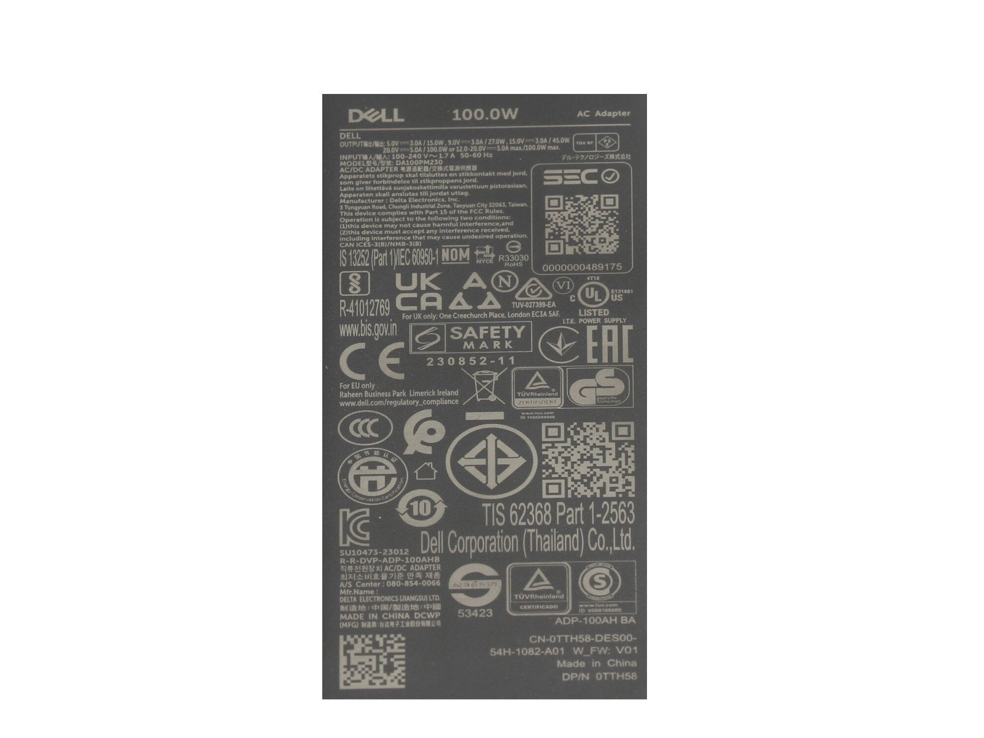 Dell Latitude 16 (7640) 2023 original GaN-chargeur USB-C 100 watts arrondie