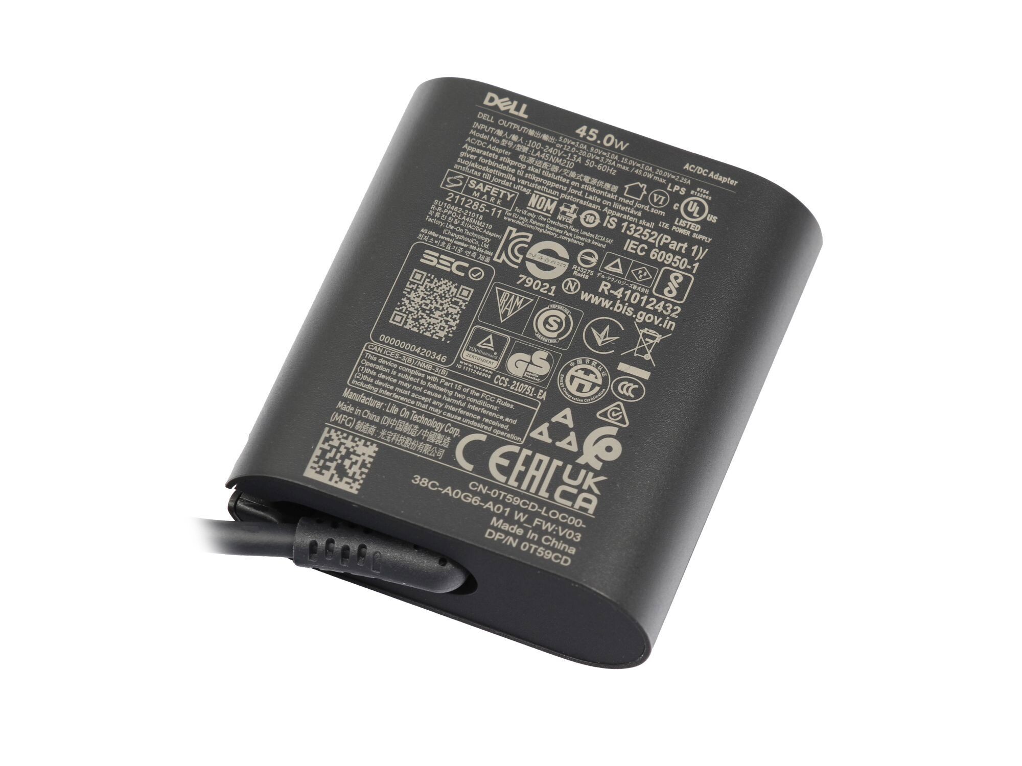 Dell XPS 13 2in1 (7390) original GaN-chargeur USB-C 45 watts petit Small Slim