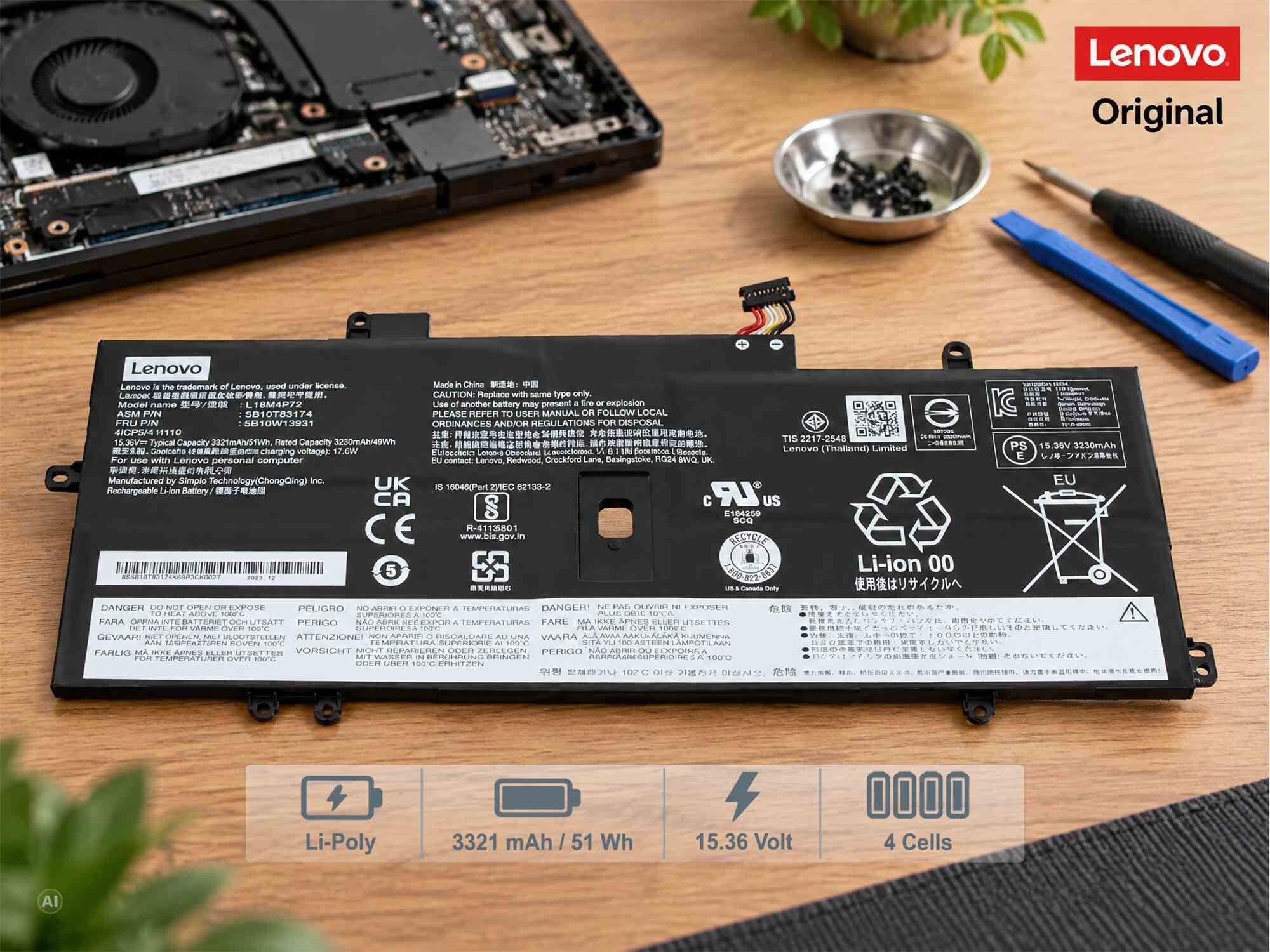 Lenovo Akku für ThinkPad X1 Carbon 8th Gen (20UA/20U9) 51Wh