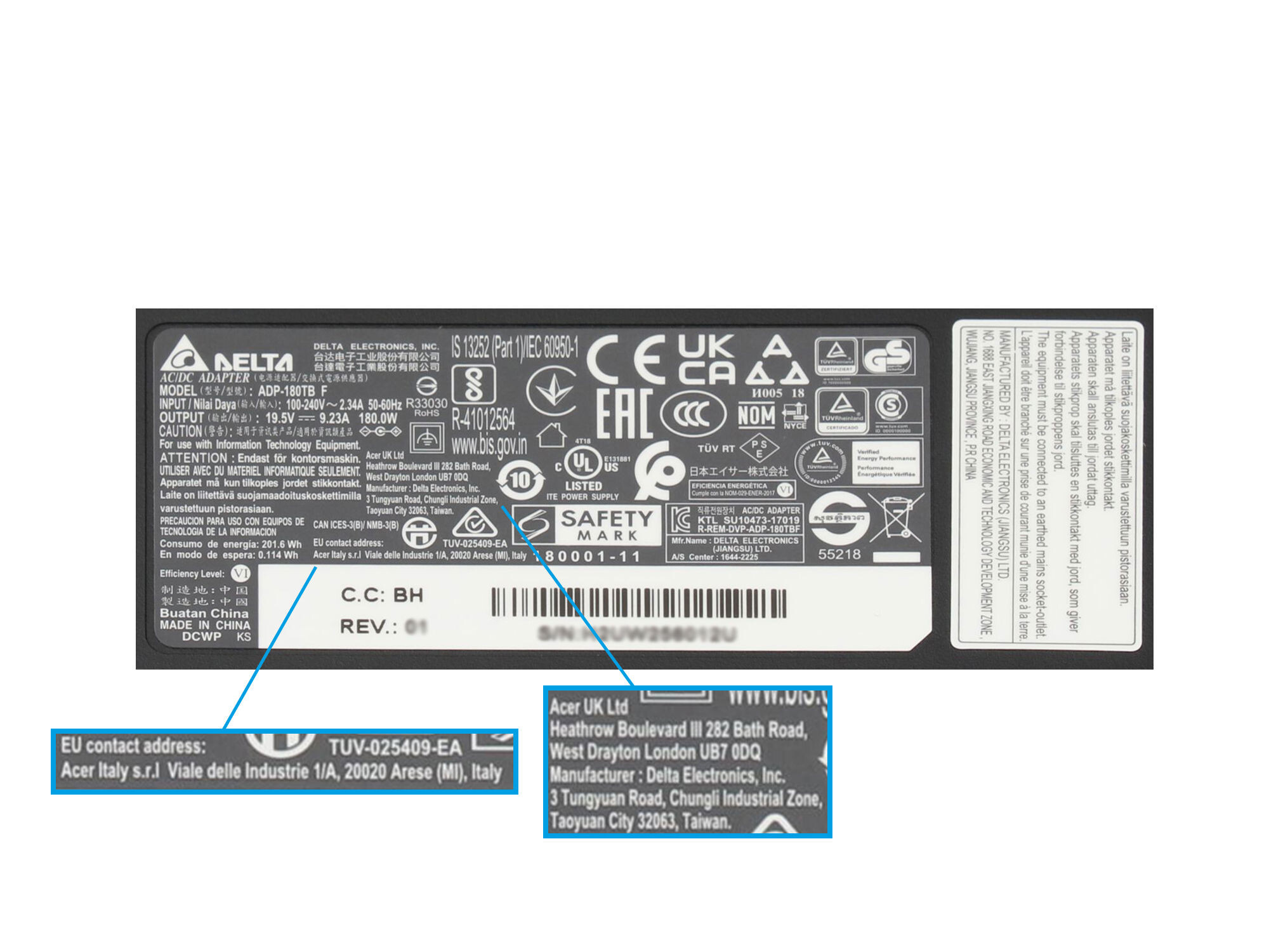 Delta Electronics Netzteil für Nitro 5 (AN515-41) 180,0 Watt