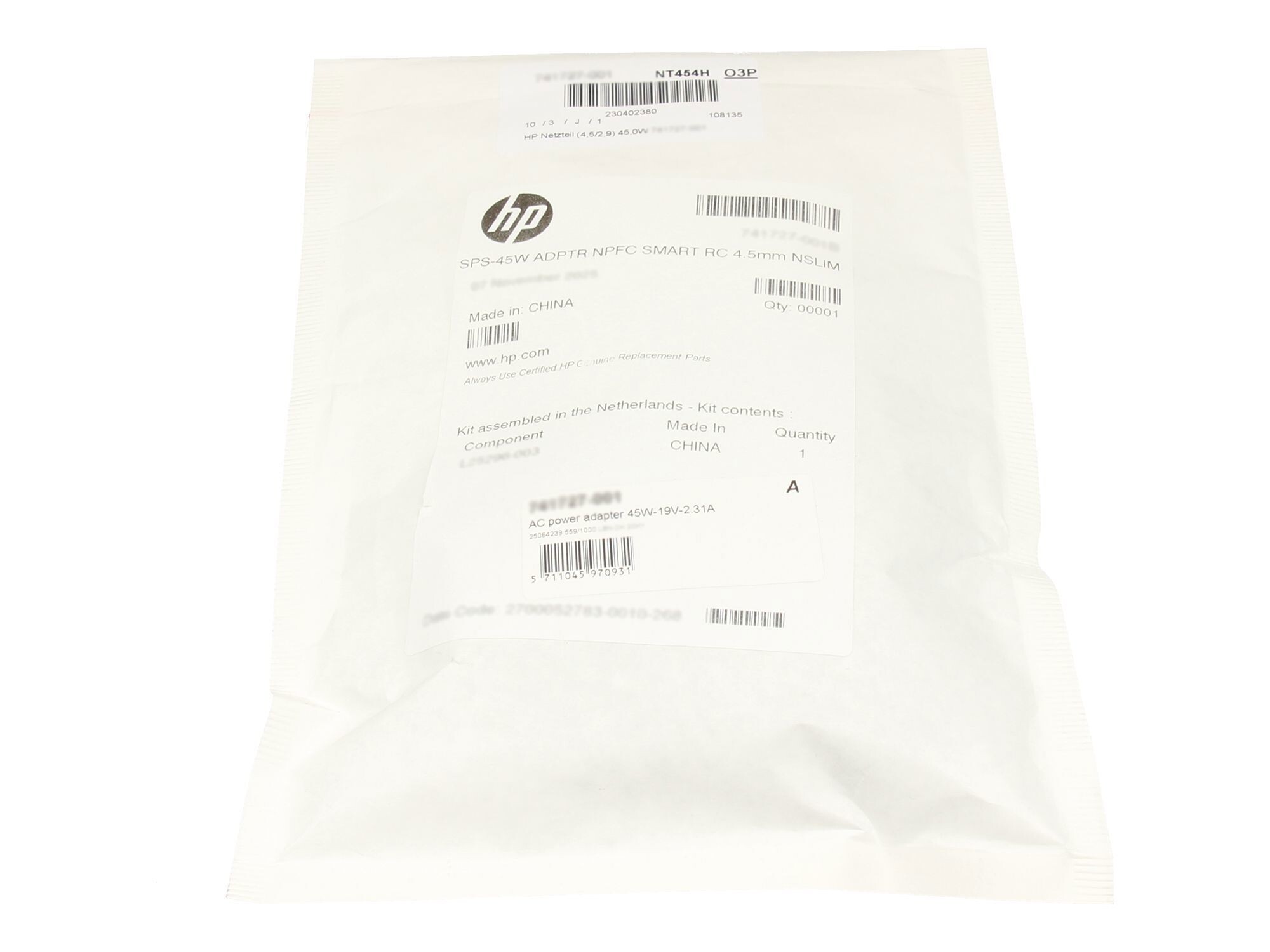 HP Pavilion x360 15-br000 original chargeur 45 watts construction normale