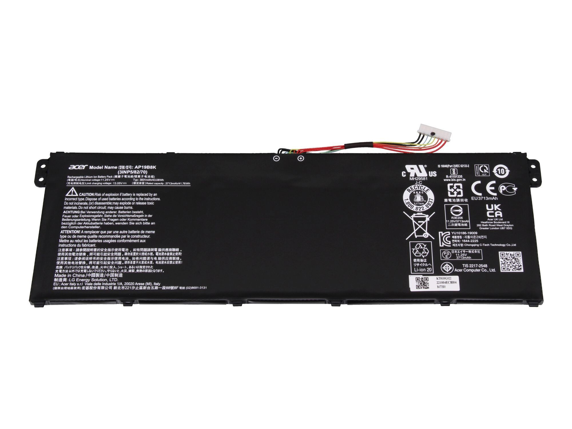 Acer Akku für Extensa 15 (EX215-53G) 43,08Wh 11,25V (Typ AP19B8K)