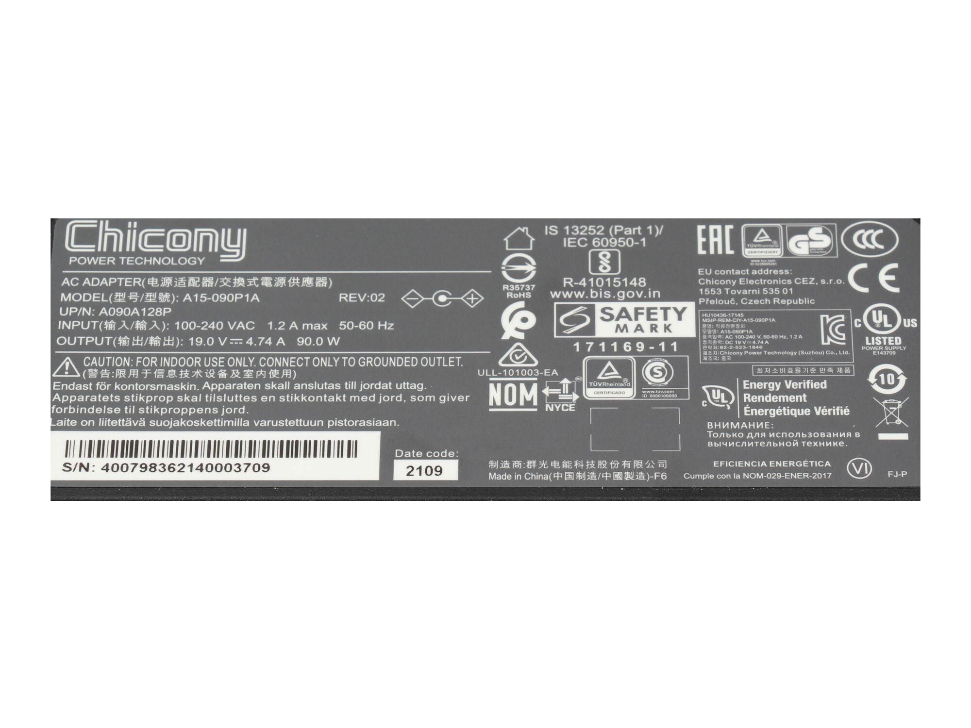 Medion Akoya E15413 (NS15IDL) original chargeur 90 watts arrondie
