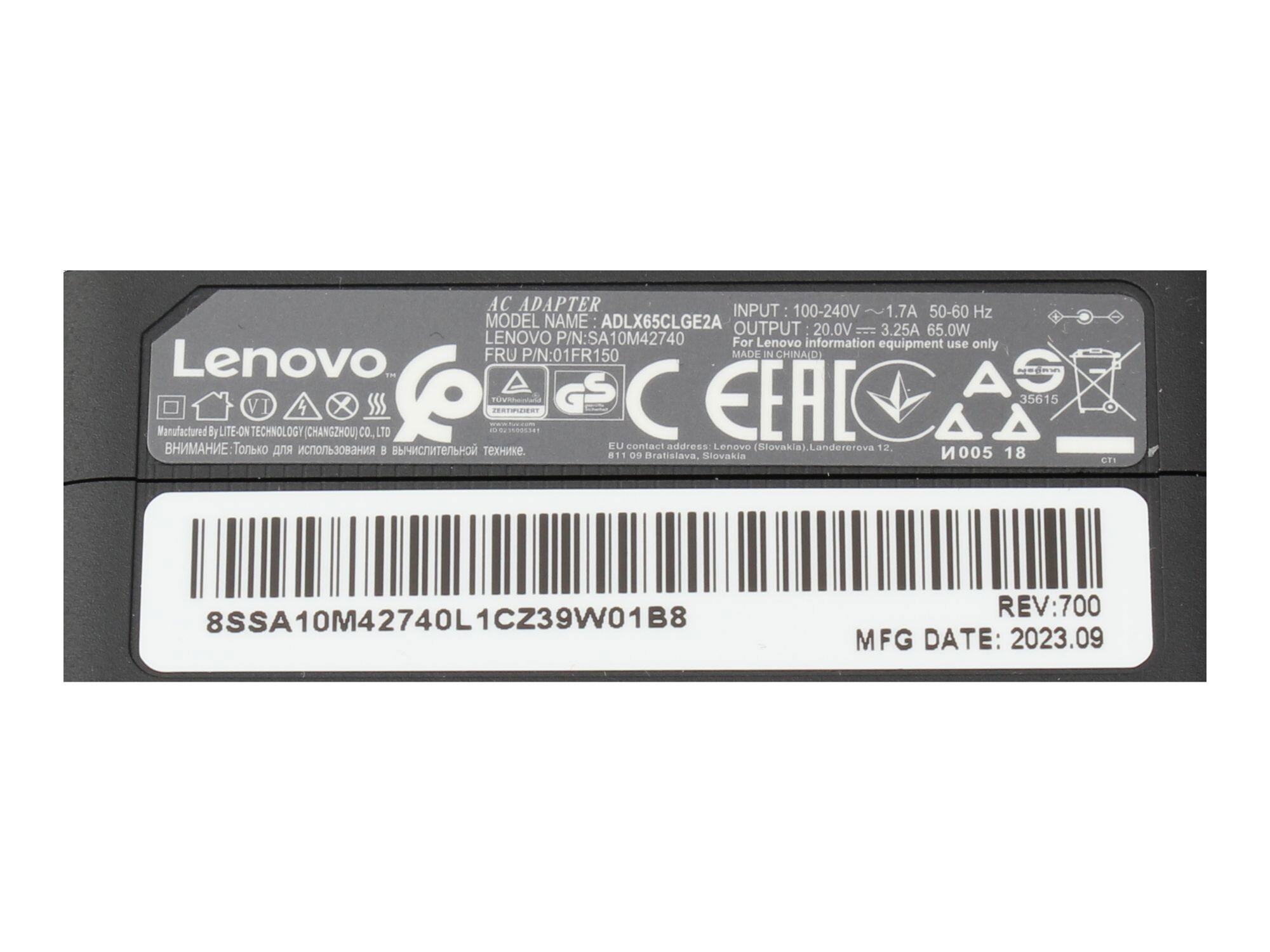 Lenovo 5A10K78753 Original chargeur 65 watts EU Wallplug