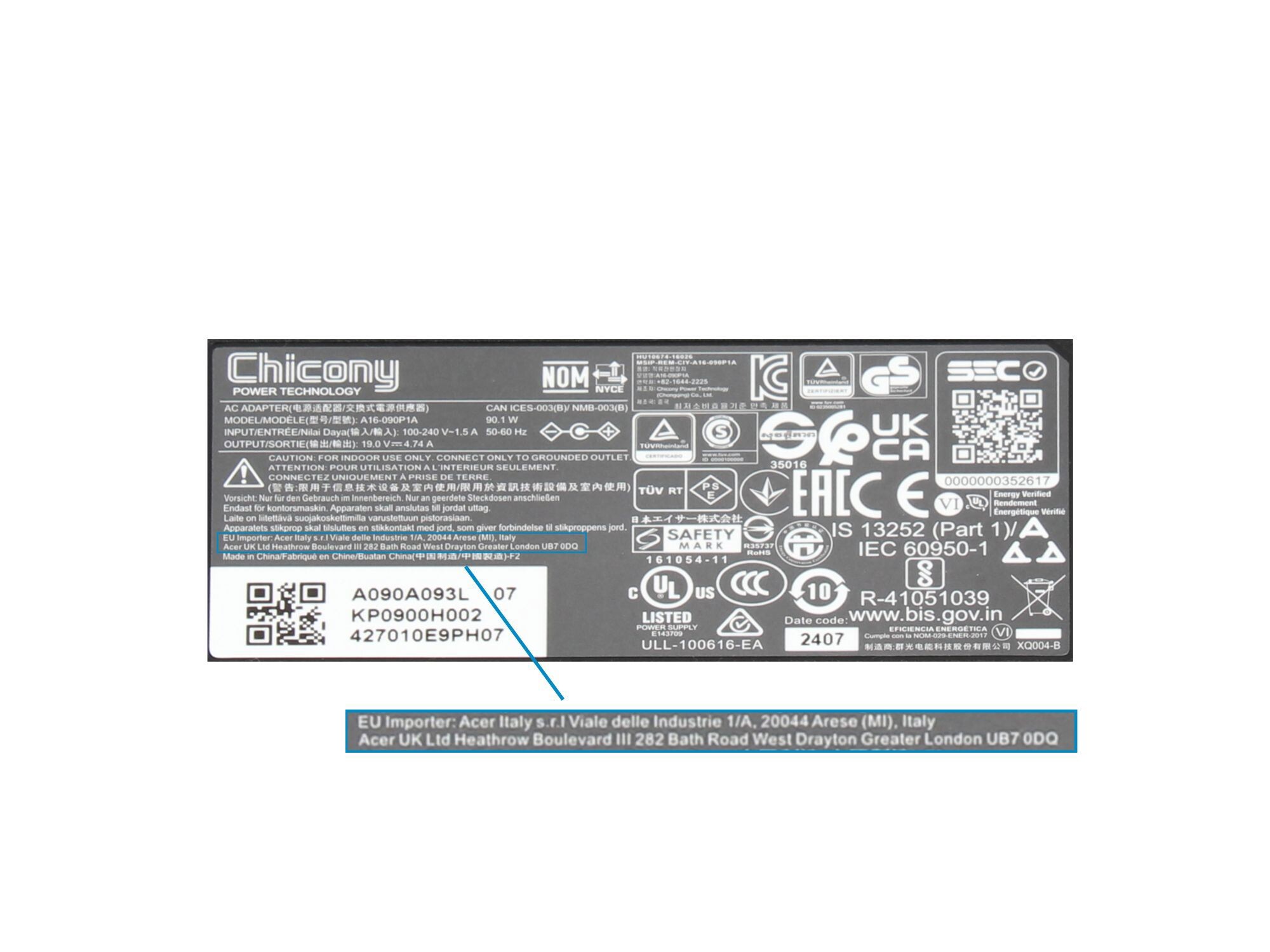 Acer Netzteil für Aspire 7738G 90,0 Watt