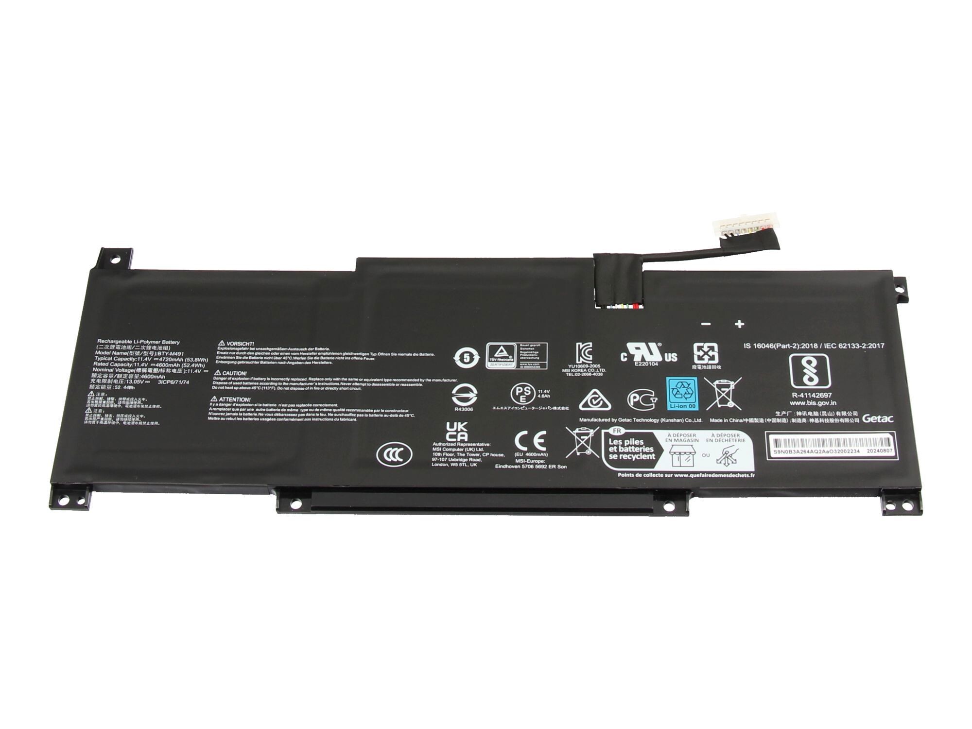 MSI Modern 15 H AI C1 C1MOG (MS-15H5) original Batterie 53,8Wh
