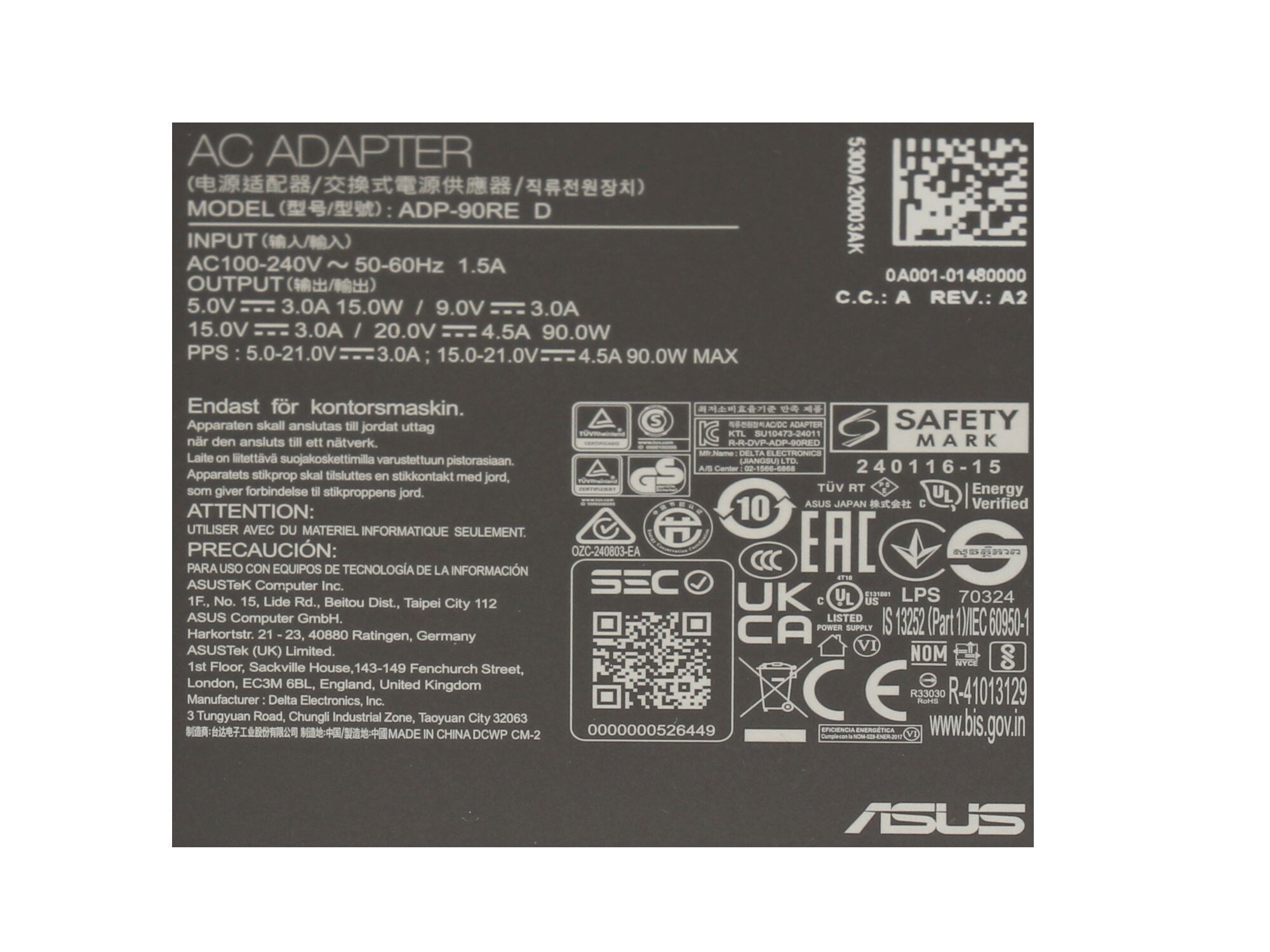 Asus VivoBook S 15 M3502QA original chargeur USB-C 90 watts