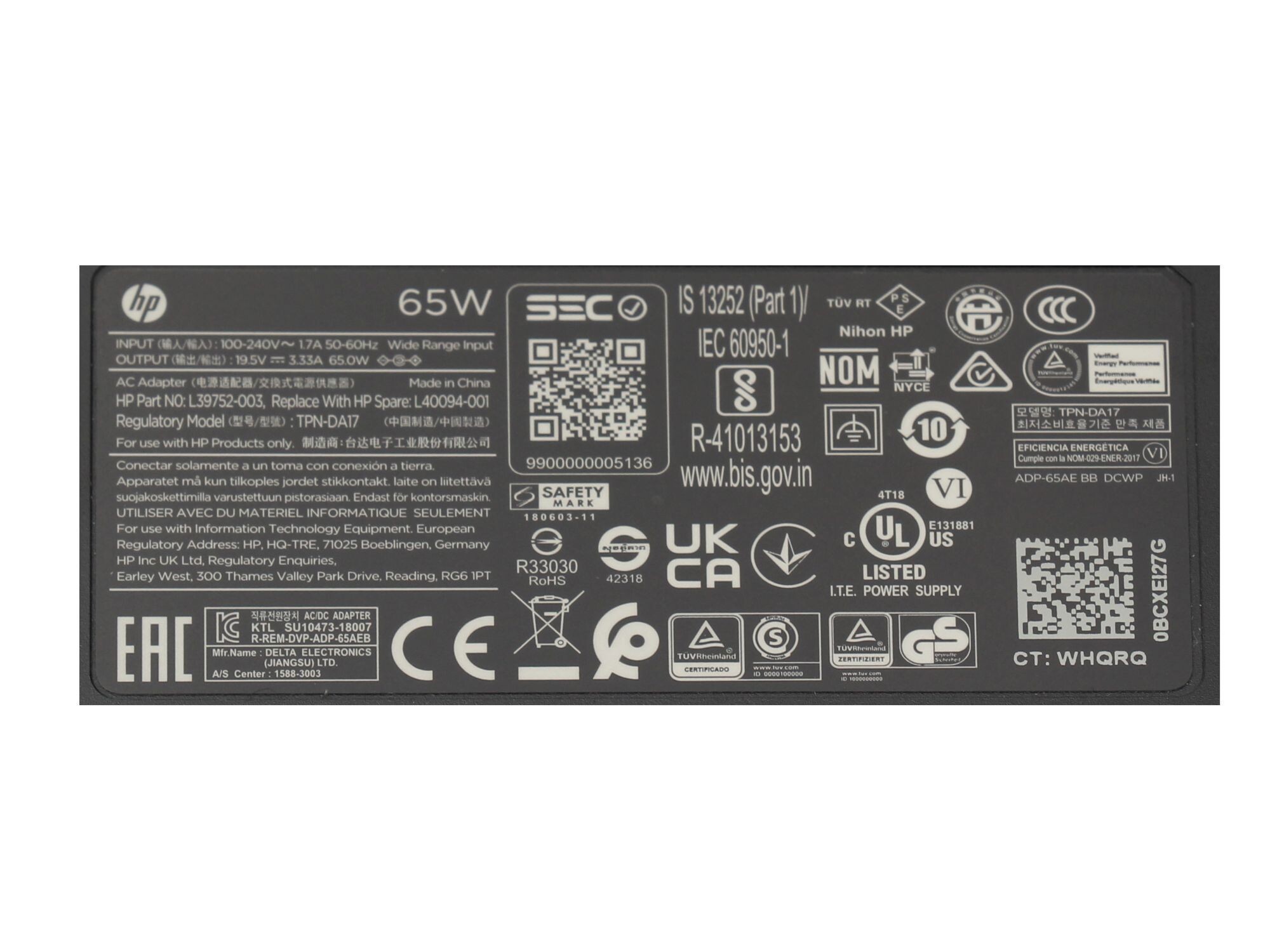 HP ProBook 650 G2 original chargeur 65 watts construction normale 19,5V