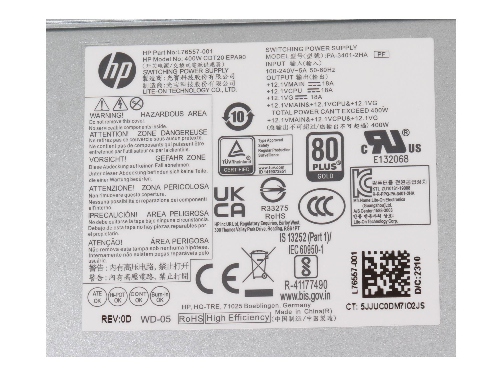 HP L76557-001 Original Desktop-PC Netzteil 400 Watt