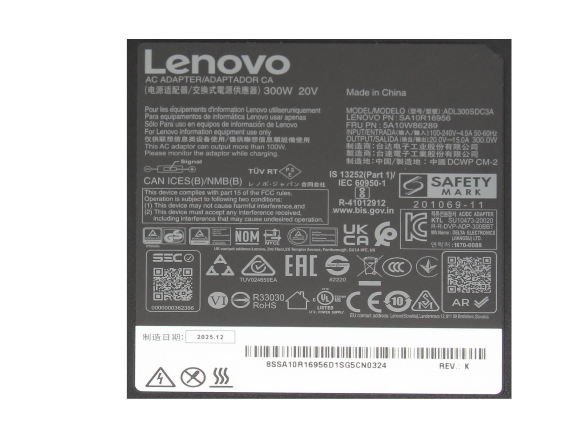 Lenovo GX21F23046 Original chargeur 300 watts grande