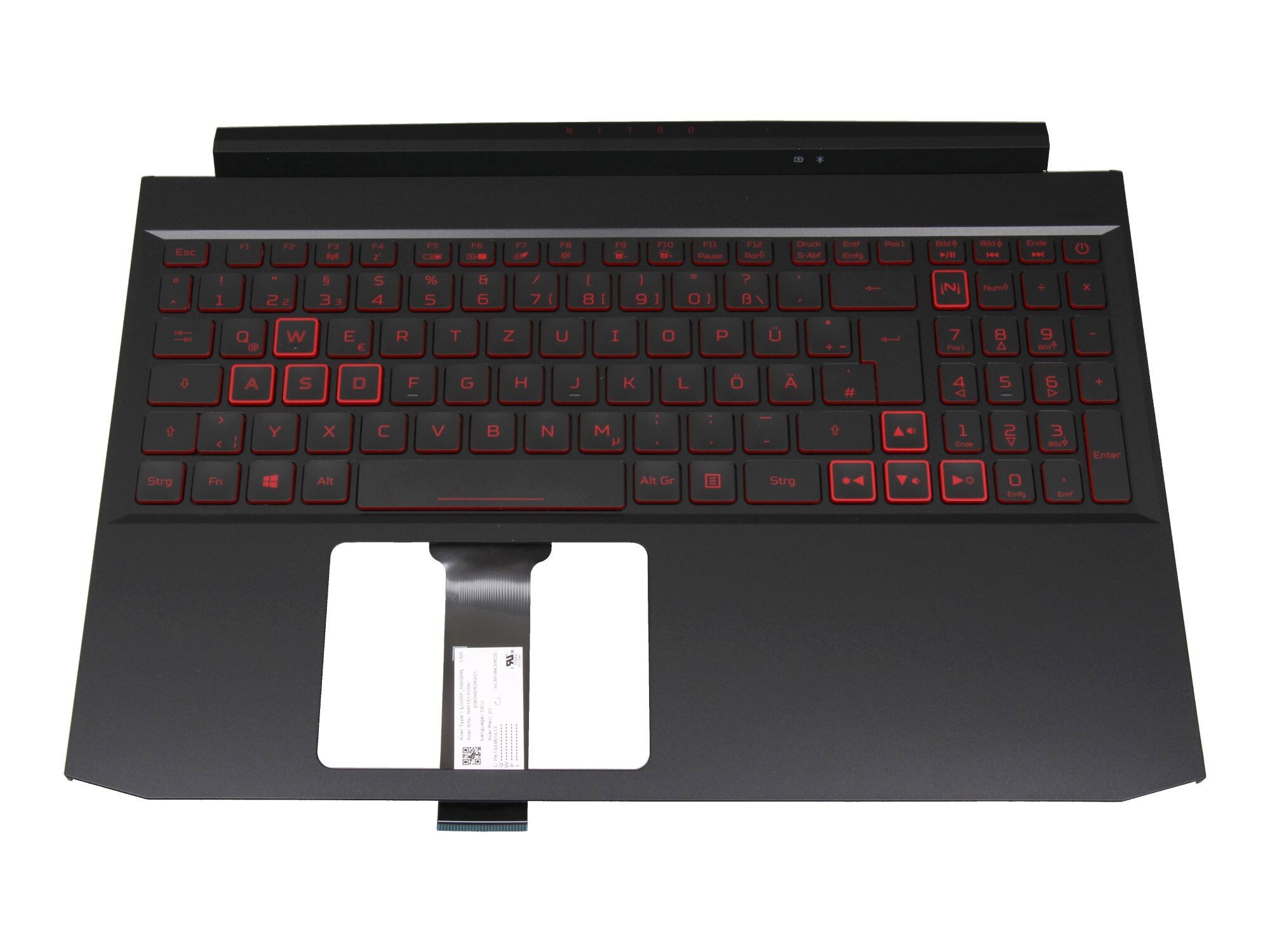 Acer Nitro 5 (AN515-44) original Tastatur inkl. Topcase DE (deutsch) schwarz/rot/schwarz mit Backlight (Geforce1650)