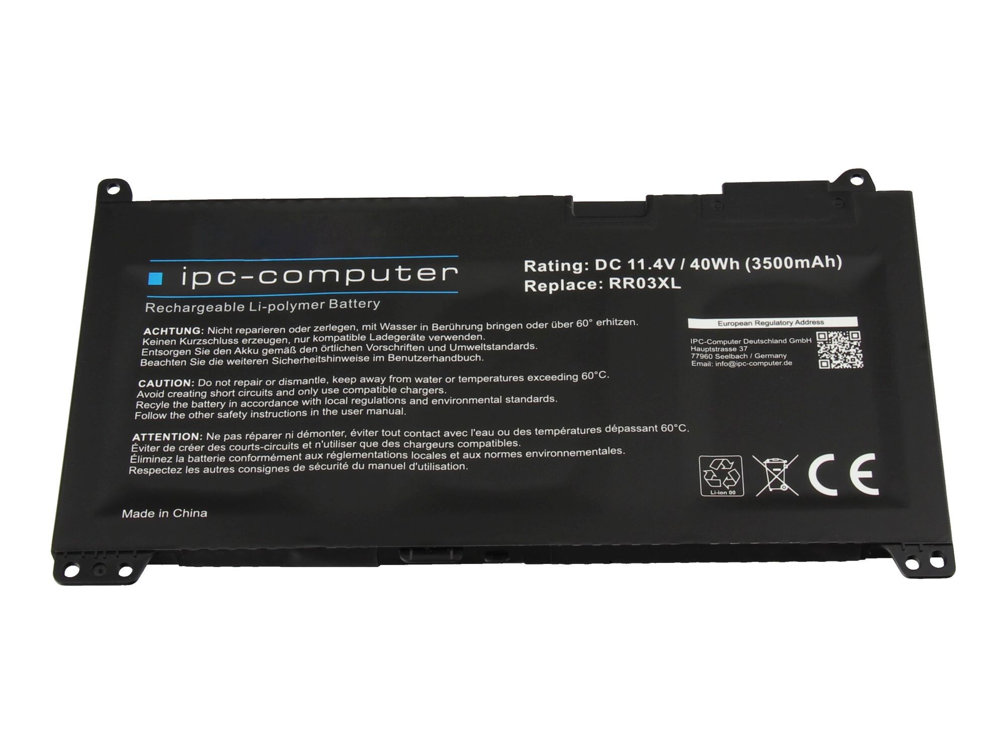 IPC-Computer Batterie compatible avec HP RR03048XL-PR avec 40Wh