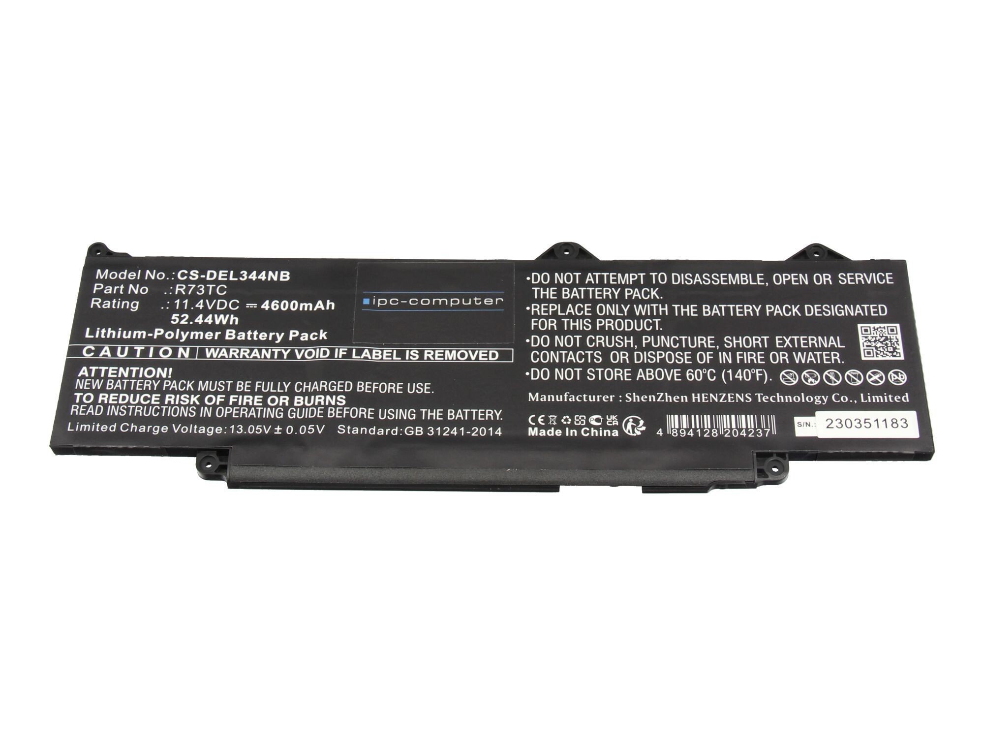 IPC-Computer Batterie compatible avec Dell DR02P avec 52,44Wh