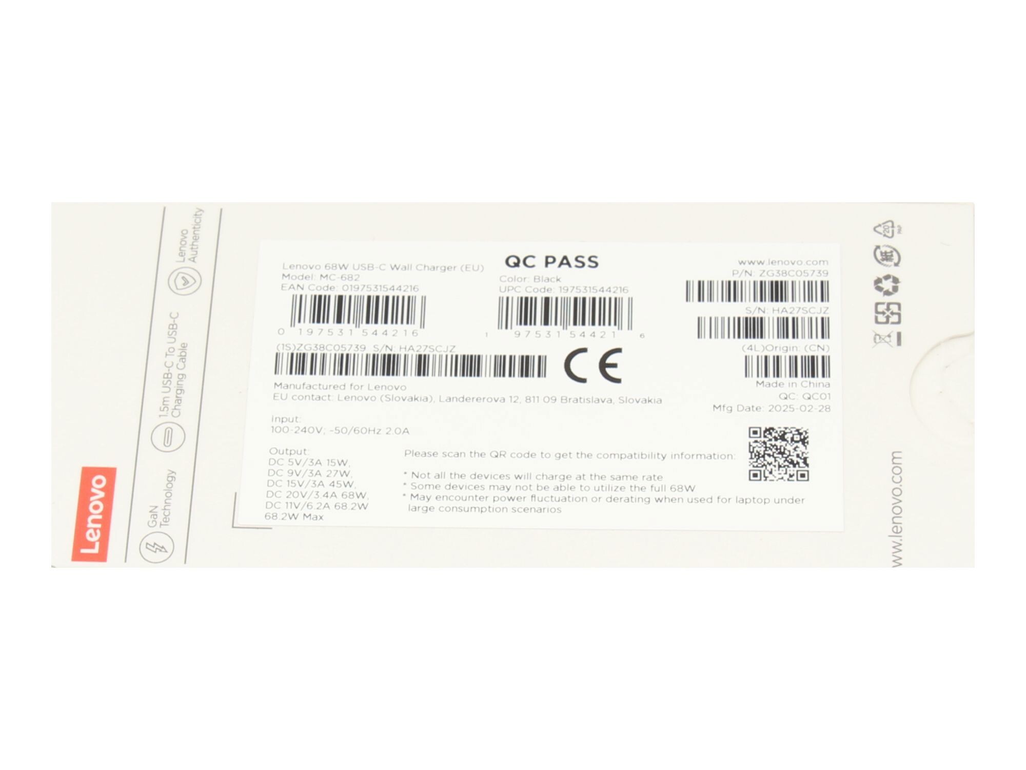 Lenovo USB-C GaN-Netzteil für Tab Extreme (TB570FU/TB570ZU) 68,0 Watt