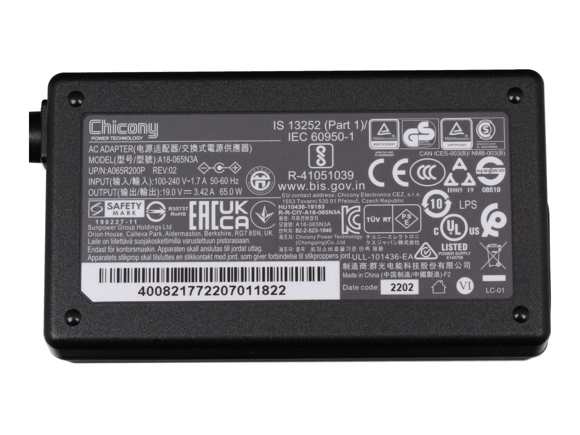 Medion Akoya E15443 (NP15MTL) original chargeur 65 watts