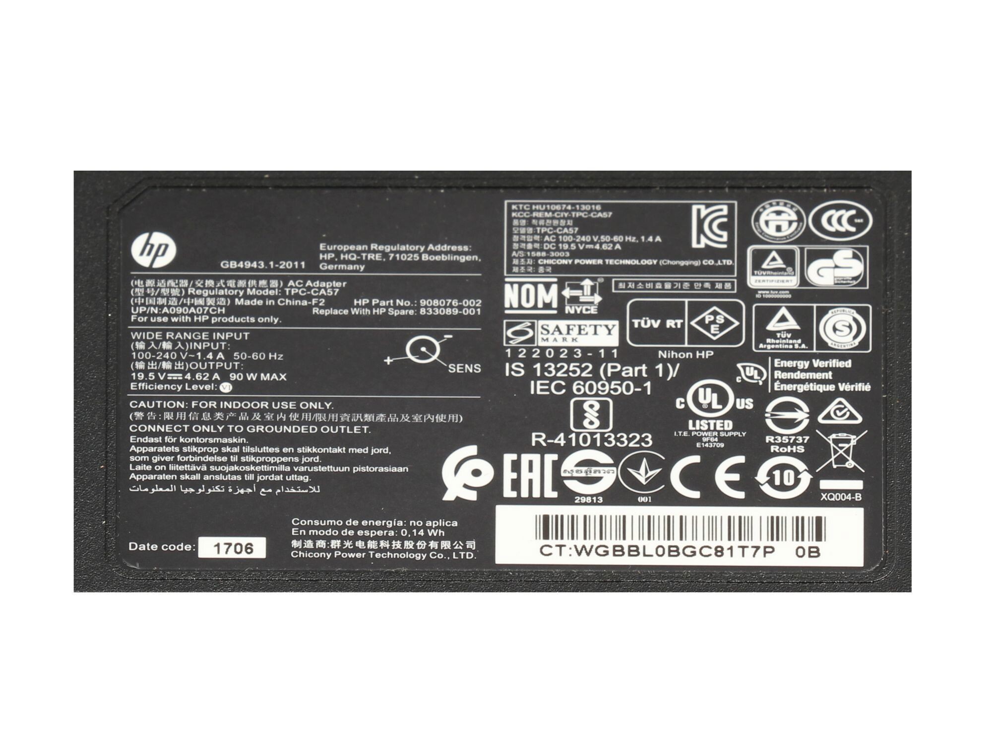 HP ProBook 4730s original chargeur 90 watts