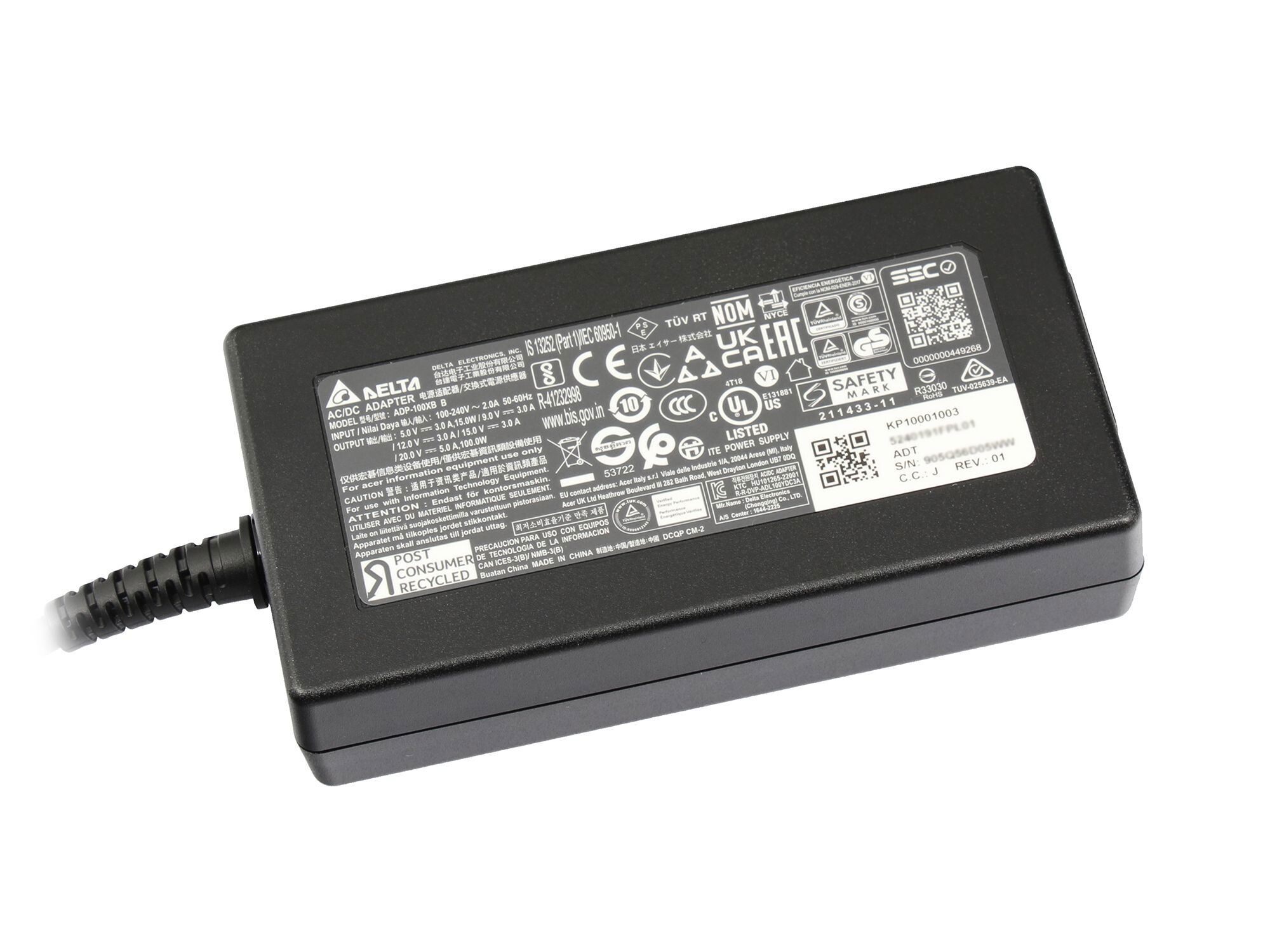 Acer TravelMate P2 (TMP216-51-TCO) original chargeur USB-C 100 watts bordé