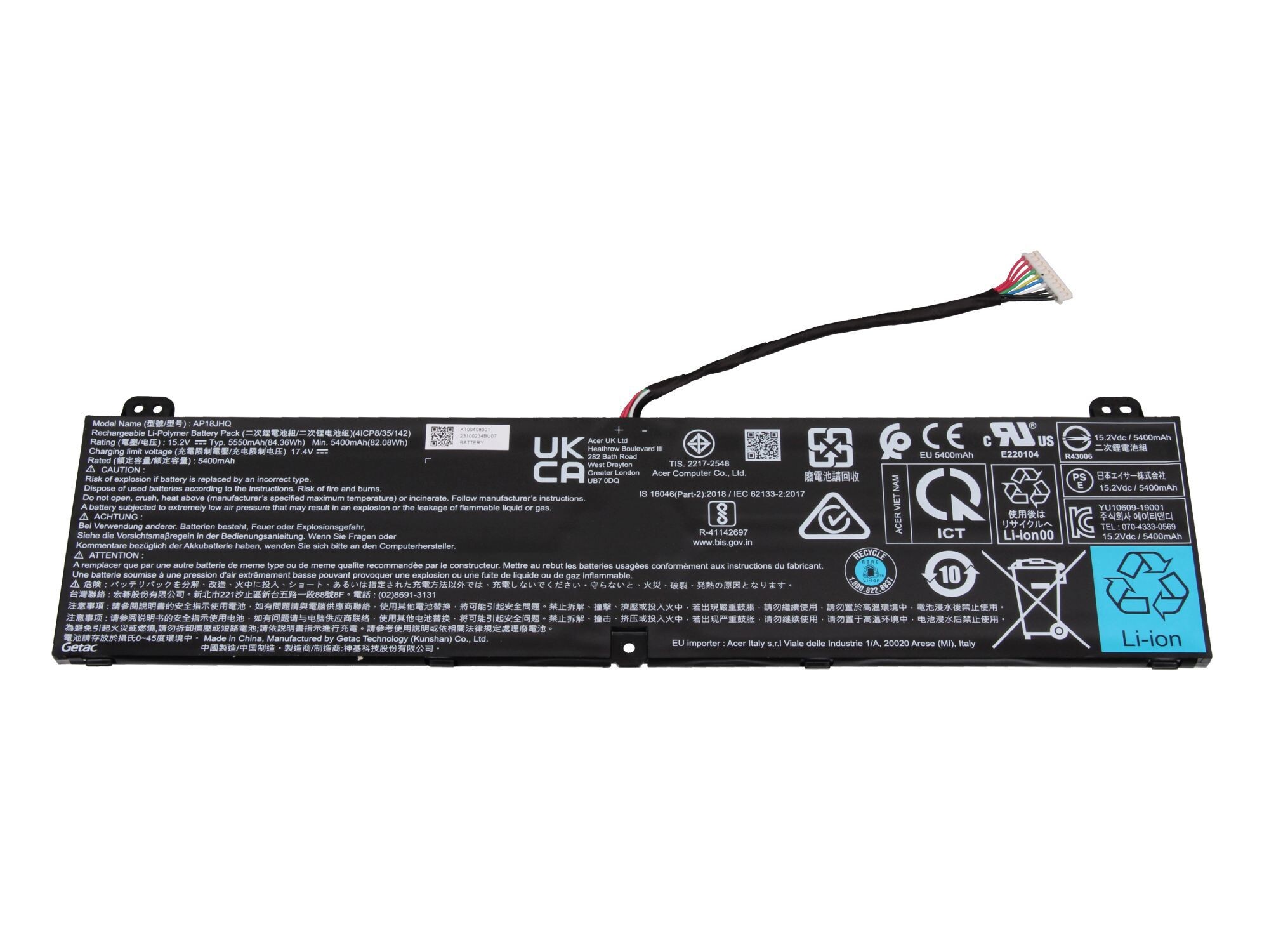 Batterie AP18JHQ 15,2V/84,36Wh Pour Acer Predator Triton 500 Et ConceptD 7 - Remplacement Neuf, Compatible - 3